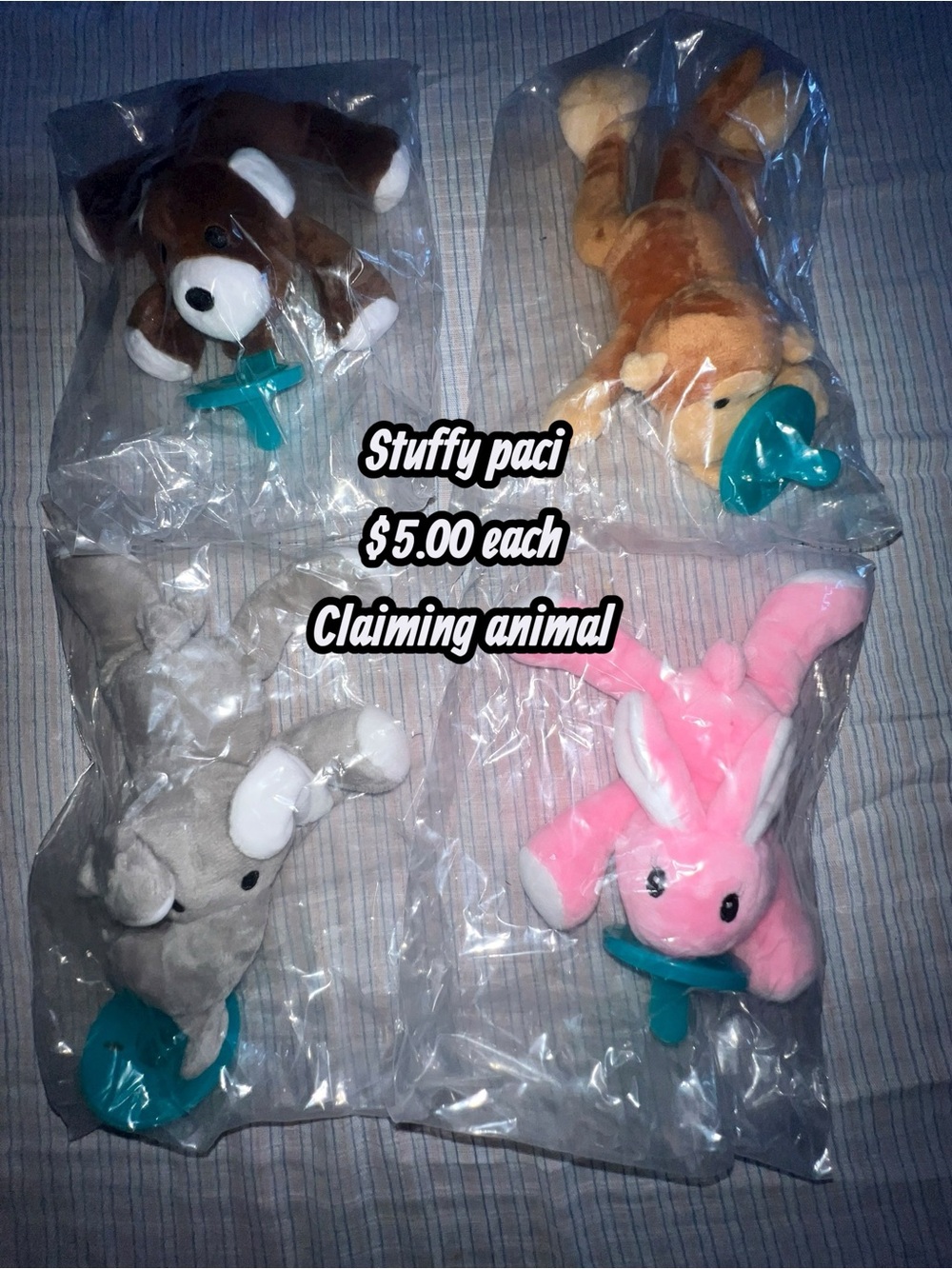 Stuffy Paci Plush Pacifier Holder - Pink, Brown, Tan, Gray